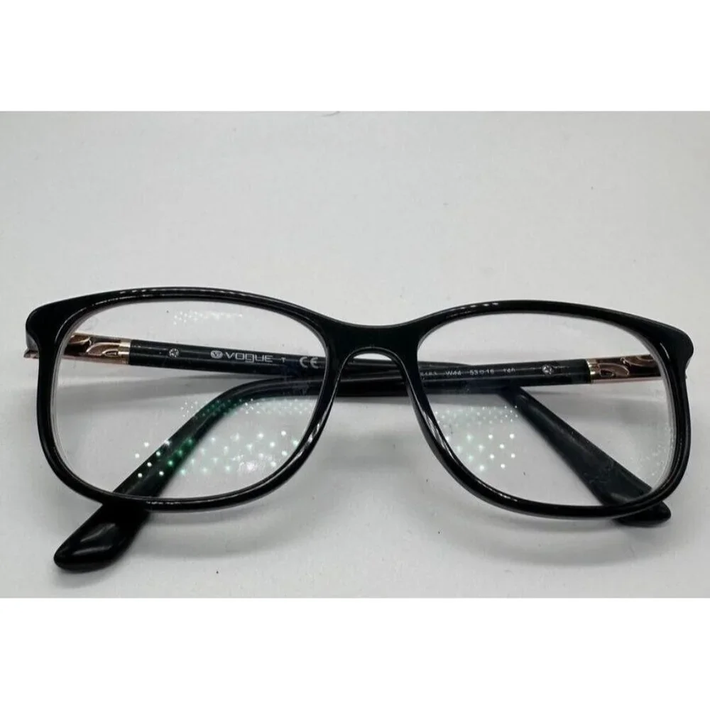 Vogue Womens Eyeglass Frames For Prescription‎ Lenses Black Gold Tone Logo